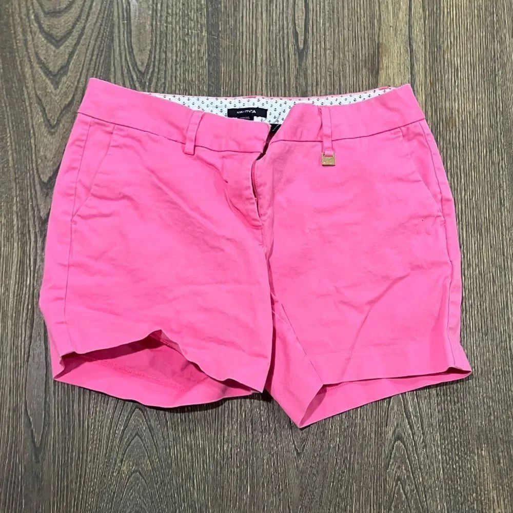 Nautica Shorts Chino Bermuda Flat Front Mid Rise Cotton Stretch Pink Size 4